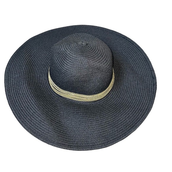Physician Endorsed UPF 50 straw hat wide brim black gold band straw beach - Picture 1 of 8